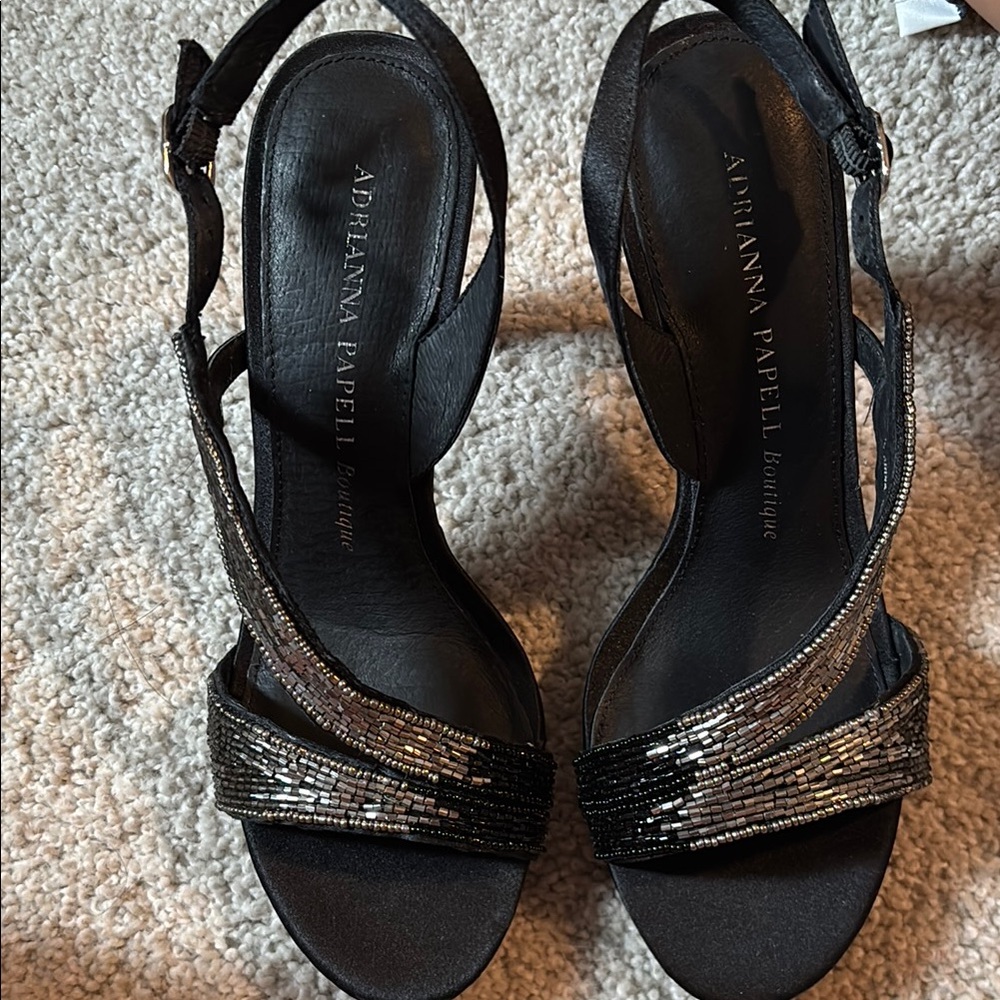Adrianna Papell Black and Silver Strappy Heels